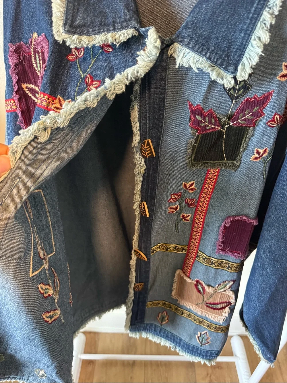 Sara Studio vintage patchwork embroidery denim jean chore jacket size 2X - Picture 3 of 7